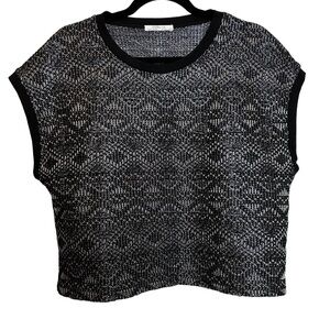 ZARA BASIC Black & Silver Boxy Cut Crop Sleeveless Metallic Top Sz. L